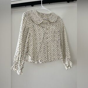 Pilcro Cream Floral Blouse with Ruffled Sleeves